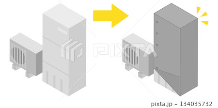 アイソメトリックなカバーをする前と後の給湯器のイメージ素材 アイソメトリックなカバーをする前と後の給湯器のイメージ素材 134035732