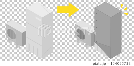 アイソメトリックなカバーをする前と後の給湯器のイメージ素材 アイソメトリックなカバーをする前と後の給湯器のイメージ素材 134035732