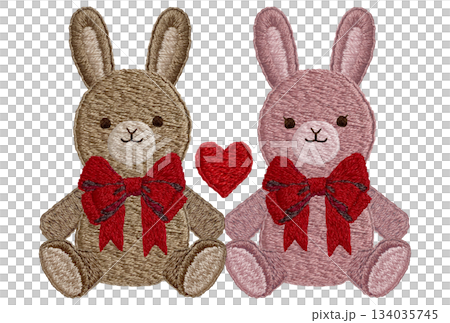 [Friendly Rabbit Plush Toy] Hand-embroidered illustration material 134035745
