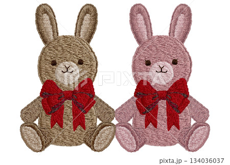 【仲良しうさぎのぬいぐるみ】手刺繍イラスト素材 【仲良しうさぎのぬいぐるみ】手刺繍イラスト素材 134036037