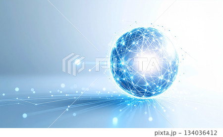 青く光る球体が象るサイバー接続ネットワーク 134036412