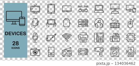 スマートフォン　パソコン　電化製品など　デバイスのラインアイコンセット 134036462