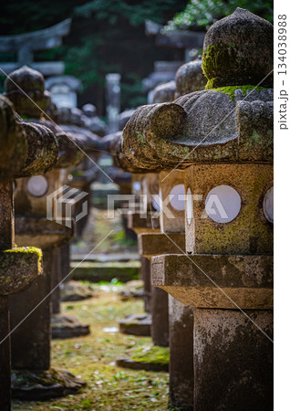山口県萩市・東光寺に並ぶ毛利家墓所の荘厳な風景 山口県萩市・東光寺に並ぶ毛利家墓所の荘厳な風景 134038988