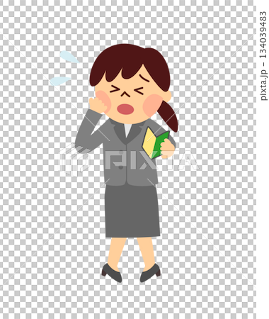 初心者マークを持って不安そうな女性 134039483