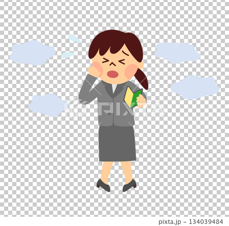 一位焦慮的女子拿著初學者標誌 134039484