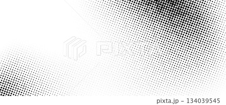 Halftone noise gradient. Fading grain texture. Black and white sand grit wallpaper. Retro grunge pixelated backdrop. Anime or manga style comic overlay cover. Vector rasterized dotted dirt background 134039545