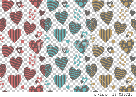 Hand-drawn heart seamless pattern (3-color set) 134039720