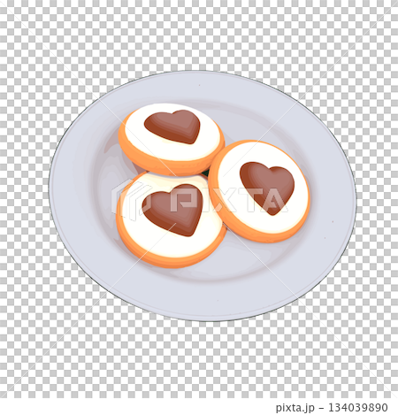 バレンタインデーやホワイトデーのチョコとクリームで飾ったハート型クッキーイラスト 134039890