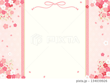 春・ひなまつり向け　桜と和柄のやさしいピンクフレーム背景 134039926