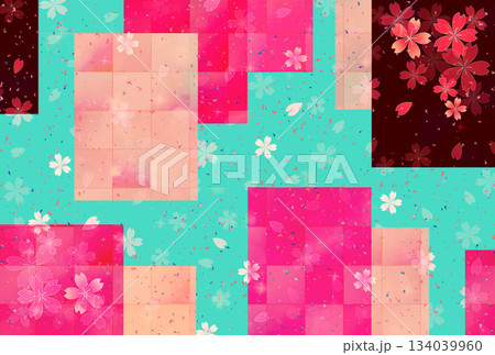 和柄　桜　年賀状　背景	 134039960