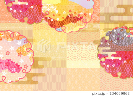 和柄　桜　年賀状　背景	 134039962