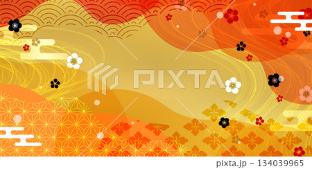 和柄　梅　年賀状　背景	 134039965