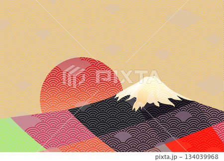 和柄　富士山　年賀状　背景	 134039968