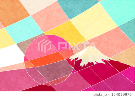 和柄　富士山　年賀状　背景	 134039970