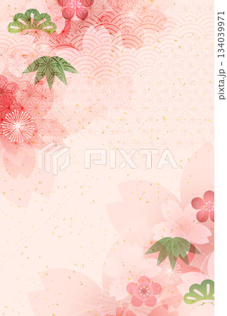 和柄 桜 年賀状 背景 和柄 桜 年賀状 背景 134039971