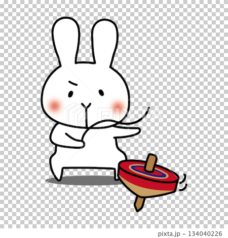 一隻白兔在玩陀螺 134040226