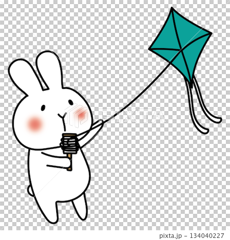 凧揚げをして遊ぶ白いうさぎ 134040227