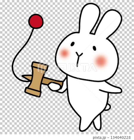 White rabbit playing with kendama 134040228