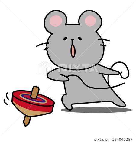 コマ回しをして遊ぶネズミ 134040287