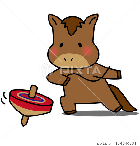 コマ回しをして遊ぶ馬 134040331