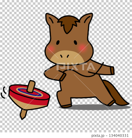 コマ回しをして遊ぶ馬 134040331