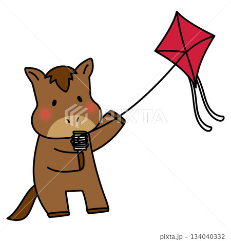 凧揚げをして遊ぶ馬 134040332