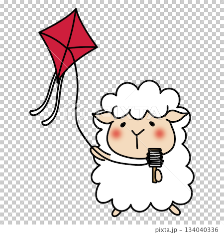 Sheep playing with a kite 134040336