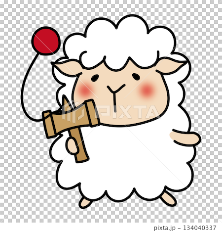 Sheep playing with Kendama 134040337