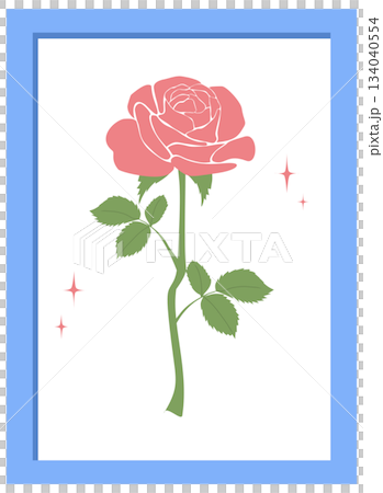 Minimalist Pink Rose Illustration in Blue Frame, valentine element 134040554