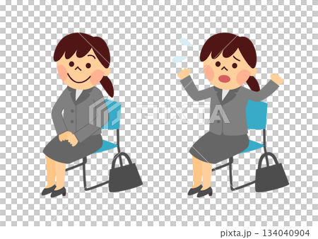 一位正在接受面試的女士：一組微笑又緊張的表情。 134040904