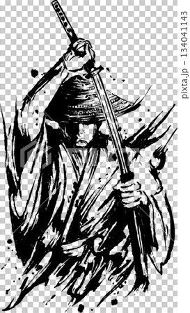 身著和服的武士拔出刀劍 身著和服的武士拔出刀劍 134041143