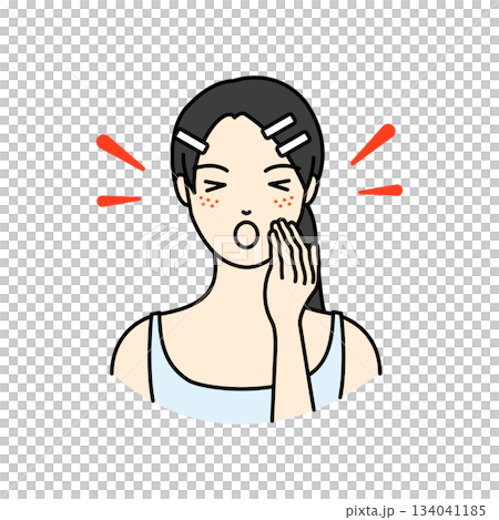 圖：一名女子因臉頰痤瘡引起的皮膚問題而尖叫 134041185