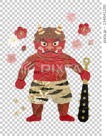 節分紅鬼（全身）和紙剪紙插圖 134041200
