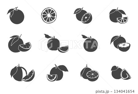 Orange silhouette set, Orange fruit svg, Orange slice svg, Orange with leaf silhouette, Orange svg, Orange vector, Orange drawing, Orange icon. 134041654