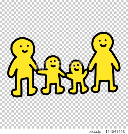 Family of four holding hands with child in the middle | Hand-drawn illustration icon 134041698