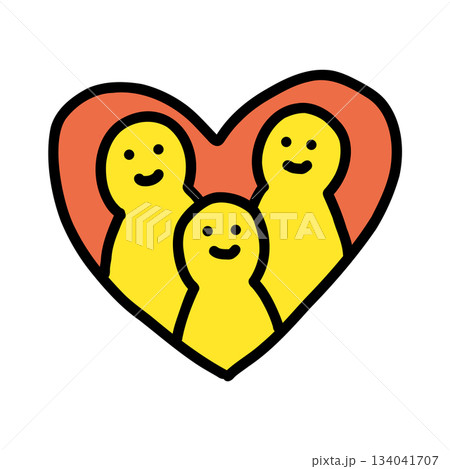3人家族　ハート｜手描きイラストアイコン 134041707