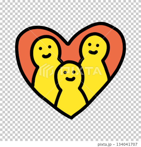 3人家族　ハート｜手描きイラストアイコン 134041707