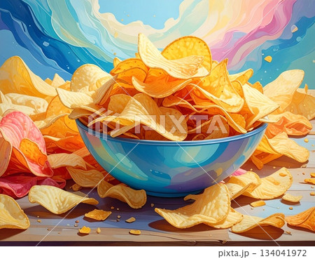 カラフル　ポテトチップス　幻想的　空　模様　おしゃれ　かわいい 134041972