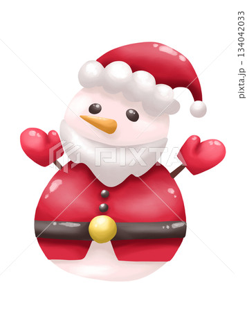 サンタの衣装を身につけた雪だるまのイラスト 134042033