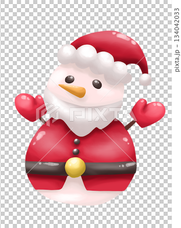 サンタの衣装を身につけた雪だるまのイラスト 134042033
