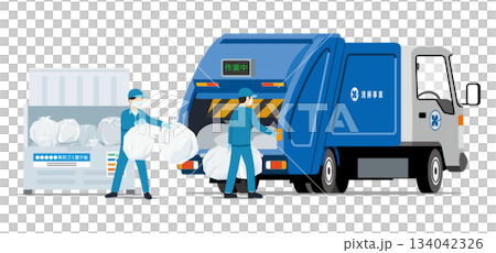 ゴミ集積箱とごみ収集者とスタッフ01 134042326