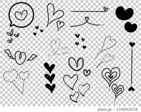 Hand-drawn heart decoration set, cute line and icon illustration material (black) 134042618
