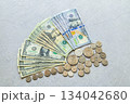 100・20・1ドル札とUSコインのフラットレイ2 134042680
