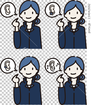 Illustrations explaining work attire guidelines: Ear accessories Illustrations explaining work attire guidelines: Ear accessories 134042692