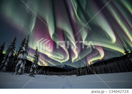 オーロラの見える景色 134042728