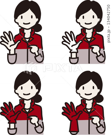 仕事中の服装指導について説明するイラスト　手袋編 134042750