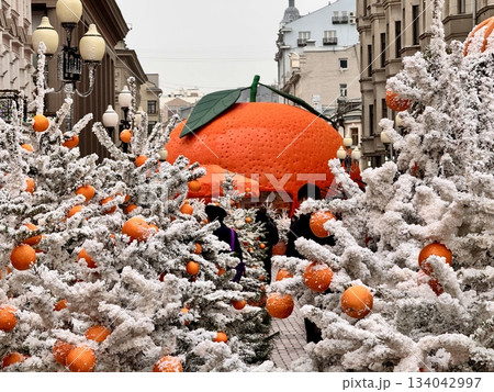 Russia, Moscow, Old Arbat December 6, 2025 New Year's decoration of Winter Street in Moscow Russia, Moscow, Old Arbat December 6, 2025 New Year's decoration of Winter Street in Moscow 134042997