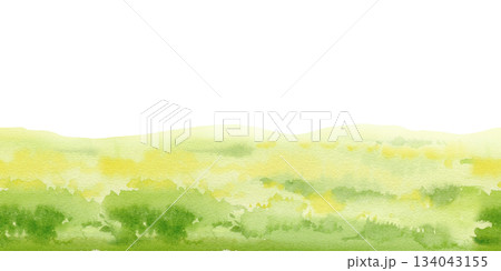 watercolor green splashes with fresh green grass, hand drawn lawn, natural background, green gradient spot, textured field, stems, leaves, illustration, part parks, for landscape design plan 134043155