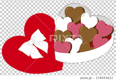 Open Heart-Shaped Box of Valentine Chocolates with White Bow Open Heart-Shaped Box of Valentine Chocolates with White Bow 134043622