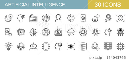 人工知能やAIに関するラインアイコンセット 134043766